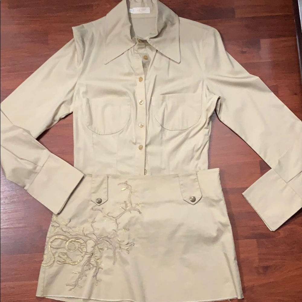 Beige set .. blouse/ mini skirt